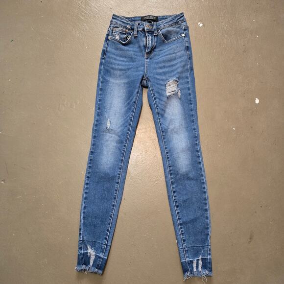 Judy Blue Mid Rise Distressed Raw Hem Skinny Fit Jeans Women's Size 0/24 - Picture 1 of 5